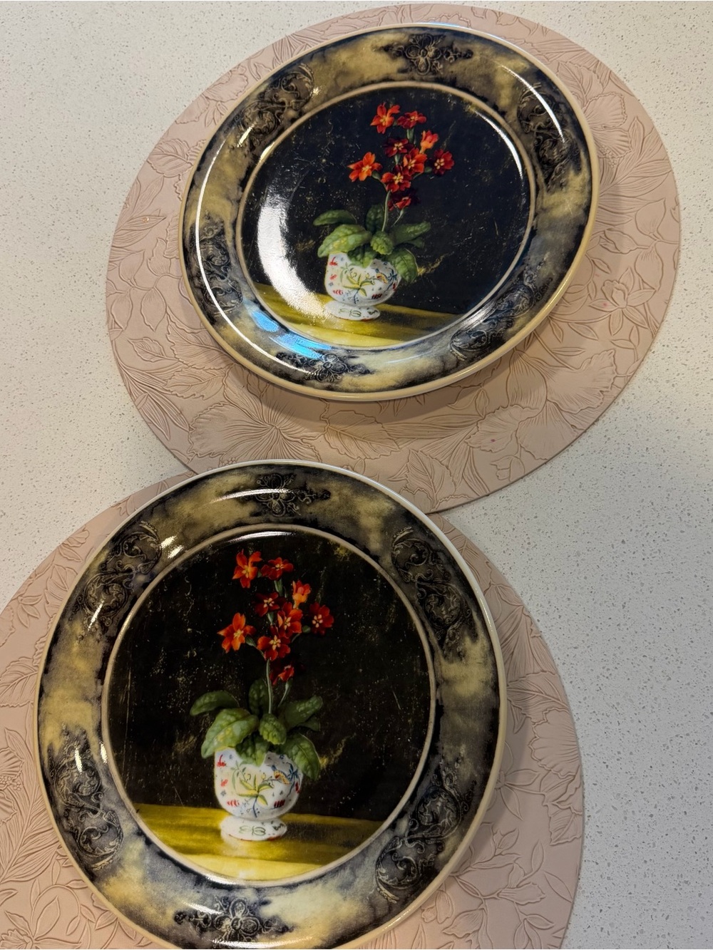 222 Fifth Cachepot Dinner Plates Set of 2 Fine China Discontinued Floral